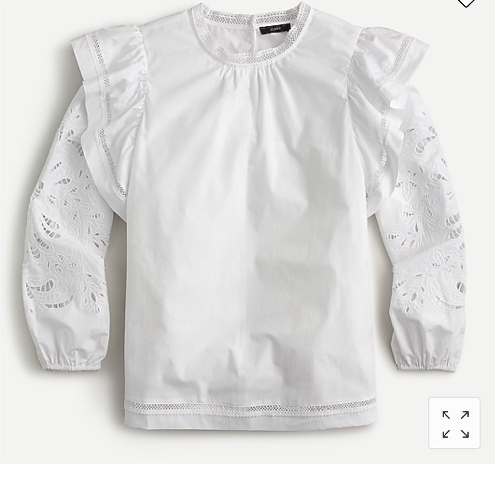 Embroidered flutter-sleeve shirt in cotton poplin